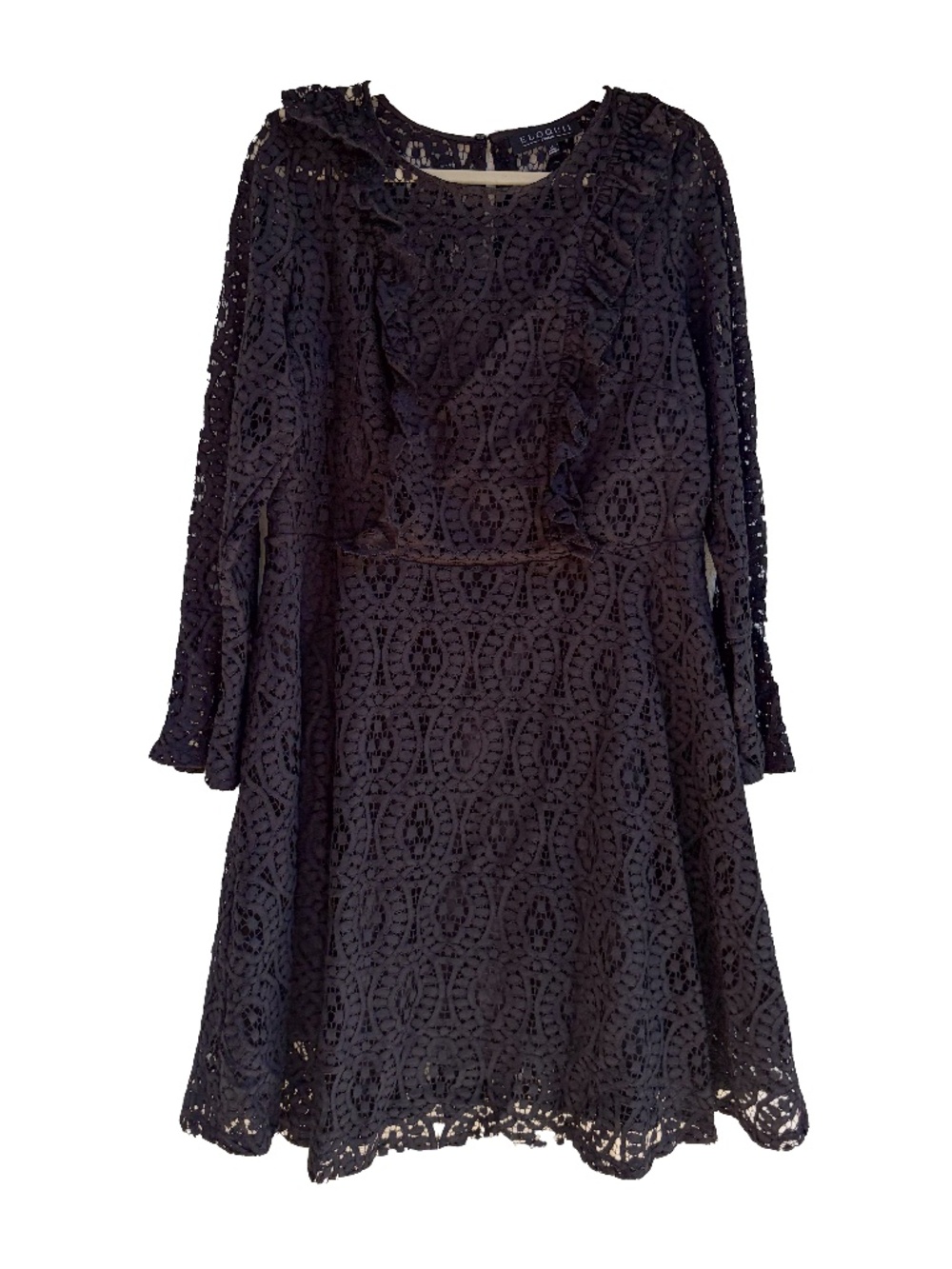 Eloquii Lace‎ Womens Dress Sz 14 Ruffles Guipure Long Sleeve Romantic Goth